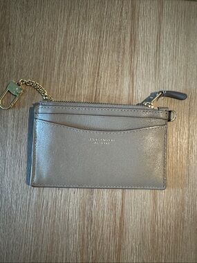 Marc Jacobs Metallic Gray Card & Key Pouch with Gold Chain